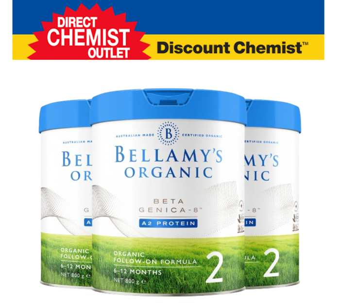 三罐装包邮包税Bellamy's 贝拉米白金版有机A2婴儿配方奶粉2段800g/罐